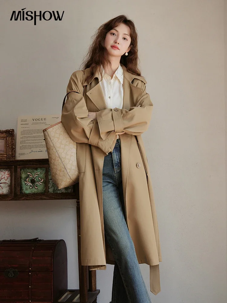 Top Trends: MISHOW Solid Casual Trench Coat Spring Autumn 2023 French Belt Single Breasted Turn-down Collar Back Elasticity Coats MXC41W0028 Shoppable Styles - Image 4