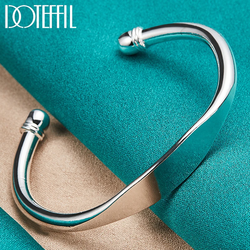 Top Trends: DOTEFFIL 925 Sterling Silver Double Bead Cuff Bangle Bracelet For Women Man Fine Fashion Jewelry Shoppable Styles