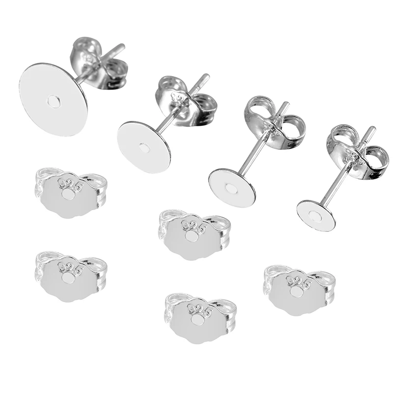 Top Trends: 20pcs 925 Sterling Silver Plated Blank Earring Stud Base 4 5 6 8mm Earring Post Cabochon Settings For DIY Earring Jewelry Making Shoppable Styles - Image 5