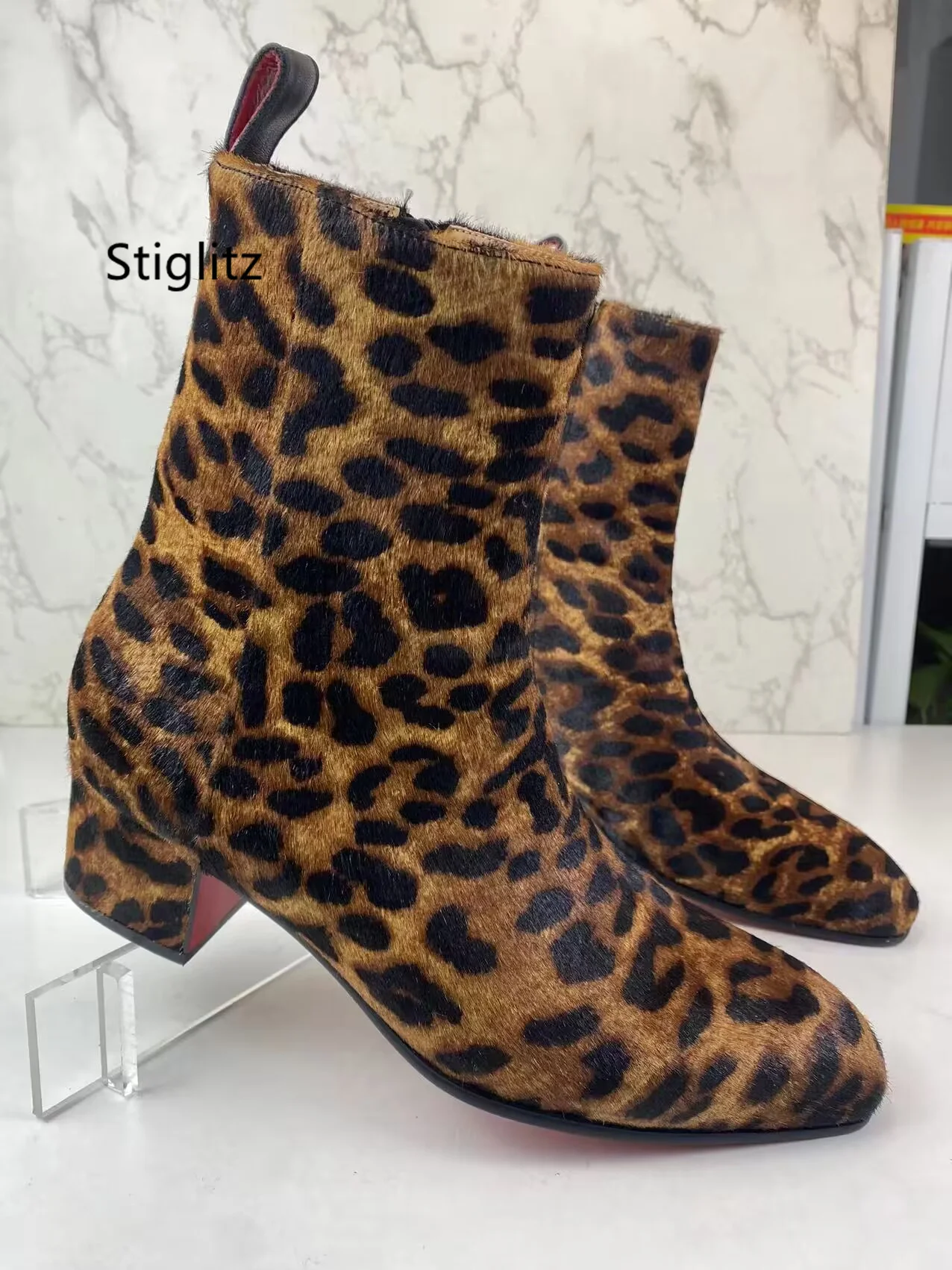 Top Trends: Leopard-Print Horsehair Men's Boots Pointed Toe Zipper High Top Ankle Boots Casual Runway Party Catwalk Shoes Autumn Winter New Shoppable Styles - Image 3