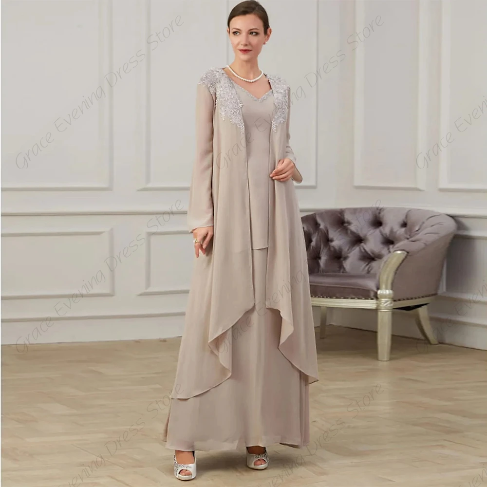 Top Trends: Ankle Length Charmpagne Mother Of Bride Dresses With Lace Full Sleeve Wedding Party Gown For Wedding 2023 Robe De Soirée Summer Shoppable Styles