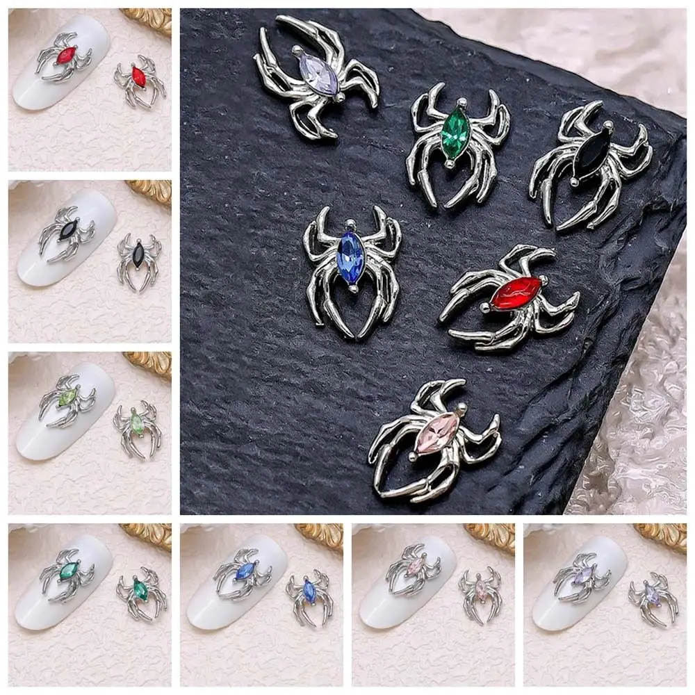 Top Trends: 5pcs Silver Spider Figure Nail Charms Halloween Design Metal Nail Parts Crystal Nail Art Decor For Manicure DIY Nail Accessories Shoppable Styles