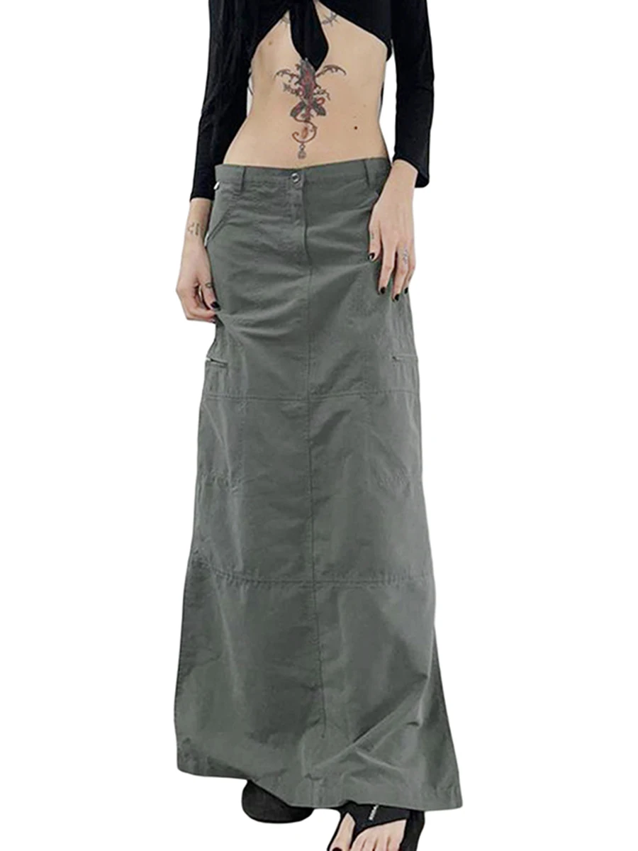 Top Trends: Women Cargo Skirt Low Rise Baggy Split Maxi Skirt Bodycon Vintage Harajuku 90s E Girl Aesthetic A Line Skirt Streetwear Shoppable Styles