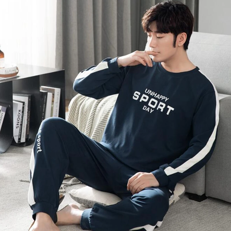 Top Trends: Men&#039;s Autumn Winter Cotton Pajamas Suit Letter Striped Sleepwear Casual Sleep&amp;Lounge Pyjamas Pijama Home Clothes Shoppable Styles