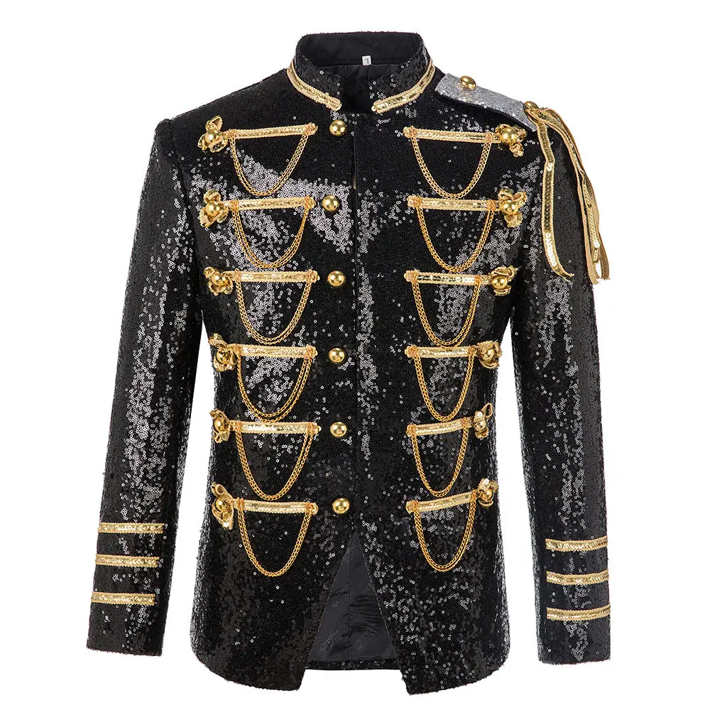 Top Trends: Men Sequin Uniform Stage Jacket MJ Costume Blazer Masculino Black Red Blue Silver Glitter EXO Suit Shoppable Styles