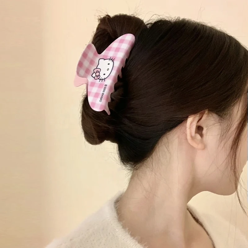 Top Trends: 10.7 CM Sanrio Pink Grid Hairpins Girl Cute Hello Kitty Hair Clips Women Kawaii Kuromi Hair Claws Kids Friend Xmas Birthday Gift Shoppable Styles - Image 6