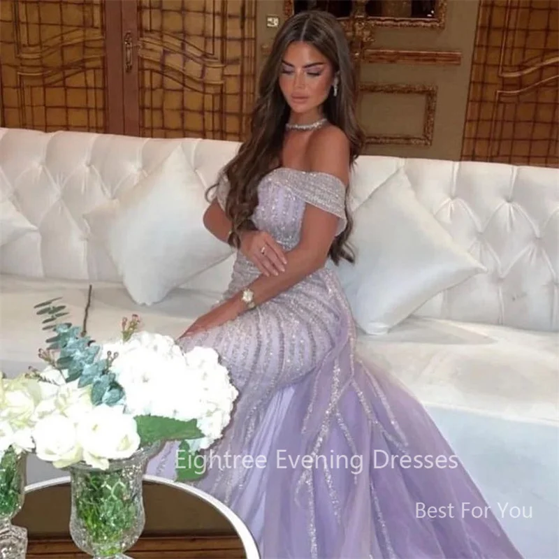 Top Trends: Eightree Shiny Purple Party Dresses Sequins Saudi Arabic Off Shoulder Long Mermaid Evening Dress Formal Event Gowns Celebrity Shoppable Styles - Image 2