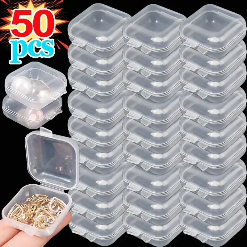 Top Trends: 5-50Pcs / Lot Mini Square Storage Box Transparent Plastic Flip Cover Small Case Pill Jewels Dustproof Storage Pack Boxes Wholesale Shoppable Styles