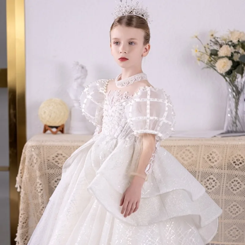 Top Trends: Jill Wish Luxury Shiny White Flower Girl Dress Beading Pearls Princess Ball Gown For Kids Wedding Birthday Party Pageant J128 Shoppable Styles