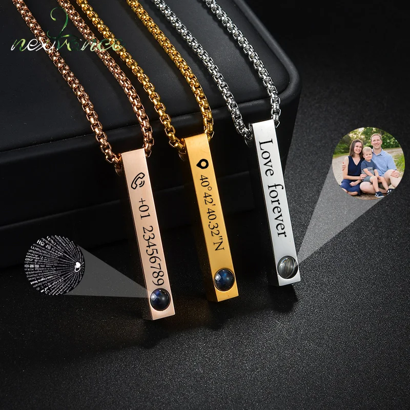 Top Trends: Nextvance Projection Photo Custom Necklace Stainless Steel Personality Engraved Bar Pendant Family Lover Family Pet Jewelry Gift Shoppable Styles