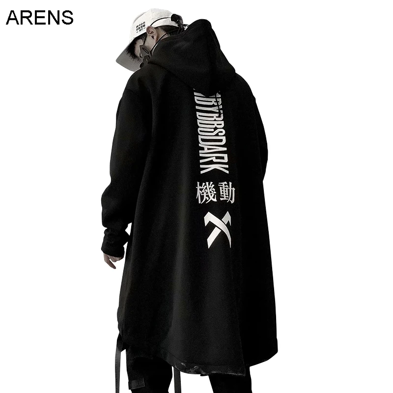 Top Trends: ARENS Letter Embroidered Hip Hop Cloak Long Jacket Men Casual Streetwear Harajuku Pockets Turtleneck Trench Coats Male S04 Shoppable Styles