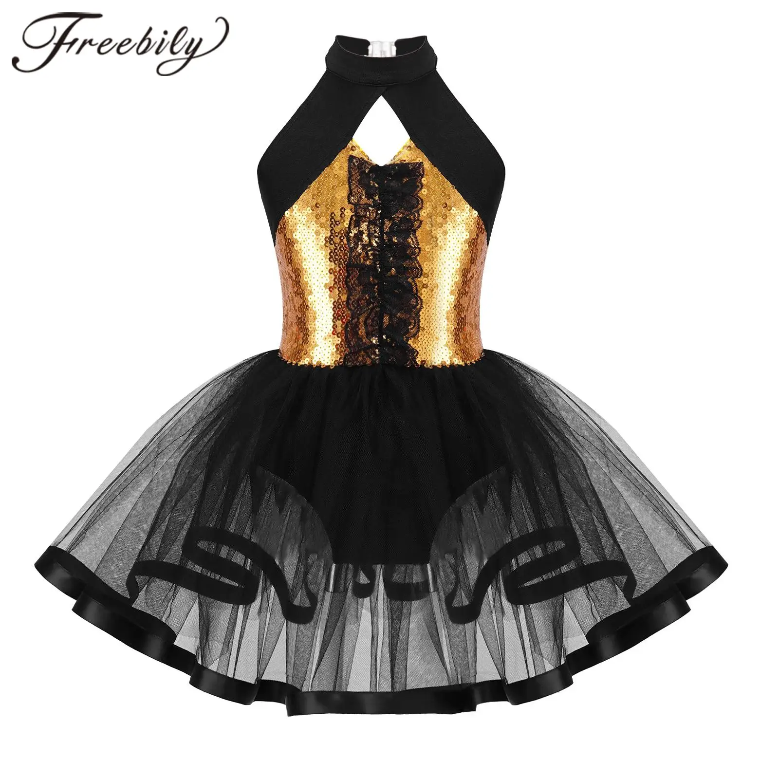 Top Trends: Kids Girls Glitter Sequins Tutu Ballet Dance Dress Halter Gymnastics Leotard Children Modern Jazz Dancing Performance Costume Shoppable Styles