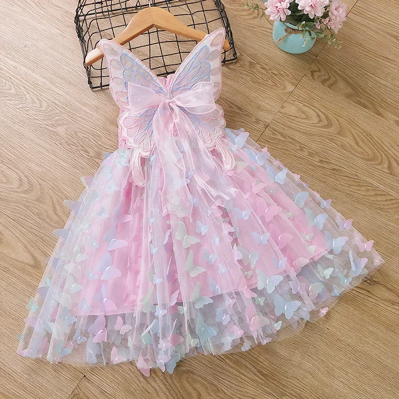 Top Trends: Baby Girls Butterfly Wings Fairy Gauze Princess Dress Lovely Kids Summer Sleeveless Tulle Dress Child Birthday Party Gown Dress Shoppable Styles