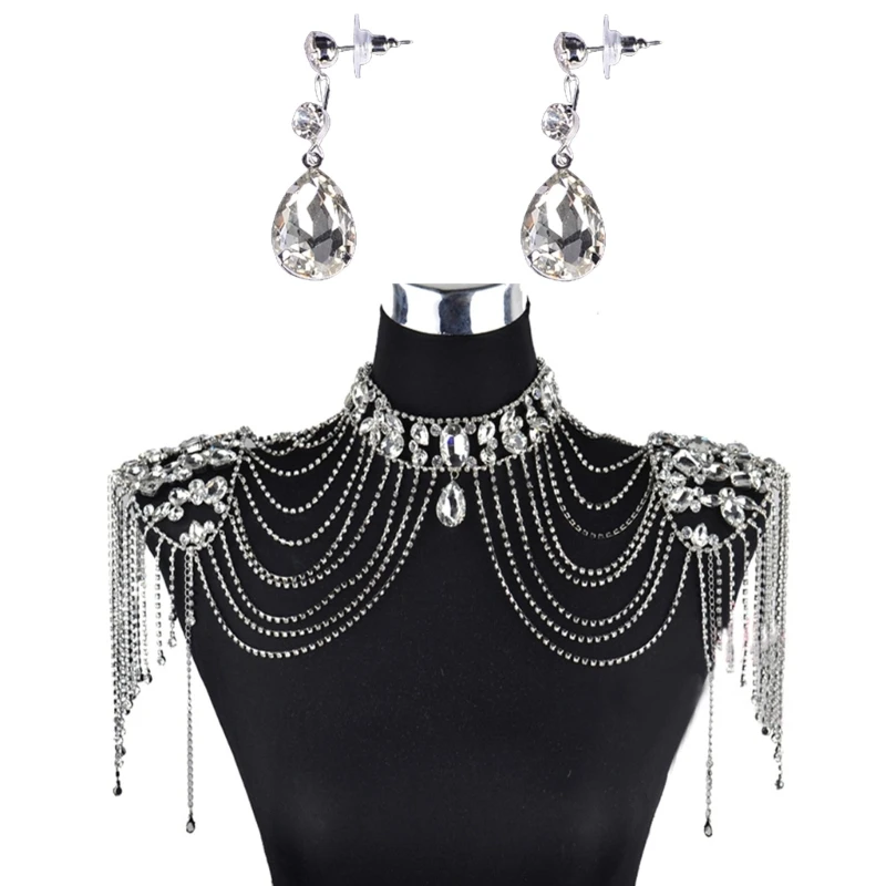 Top Trends: Luxury Wedding Bridal Crystal Necklace Statement Tassel Shoulder Chain Layered Jewelry With Teardrop For Rhinestone Dangle Set Shoppable Styles