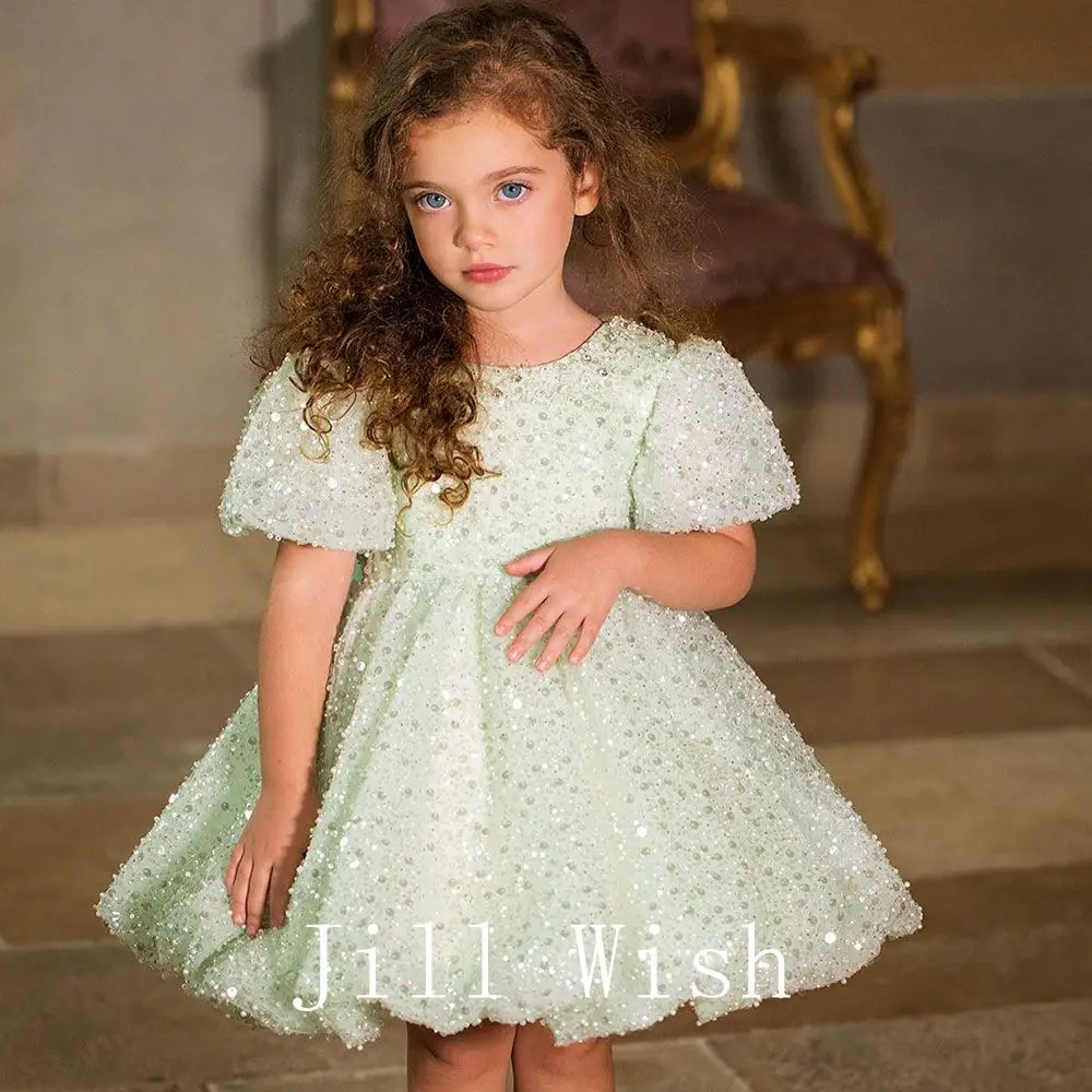 Top Trends: Jill Wish Luxury Elegant Shiny Sage Girl Dress Bow Princess Baby Kids Wedding Birthday Party Gown First Communion Pageant J156 Shoppable Styles