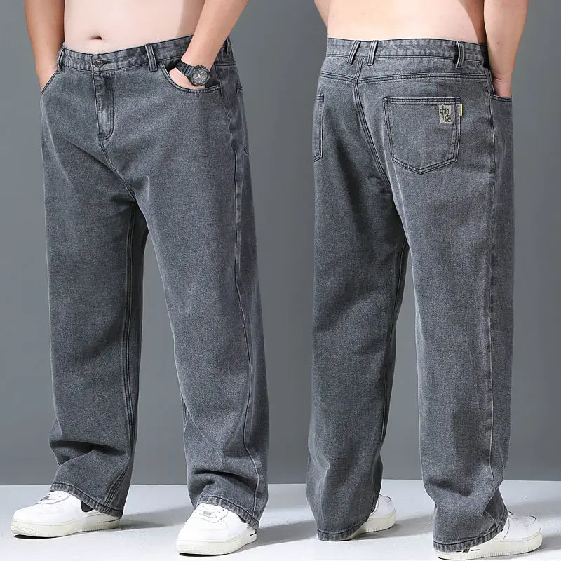 Top Trends: Straight Baggy Jeans Trousers Men Casual Wide Leg Classic Durable Work Wear Gray Denim Pants Big Size Clothes Male 2023 New Shoppable Styles