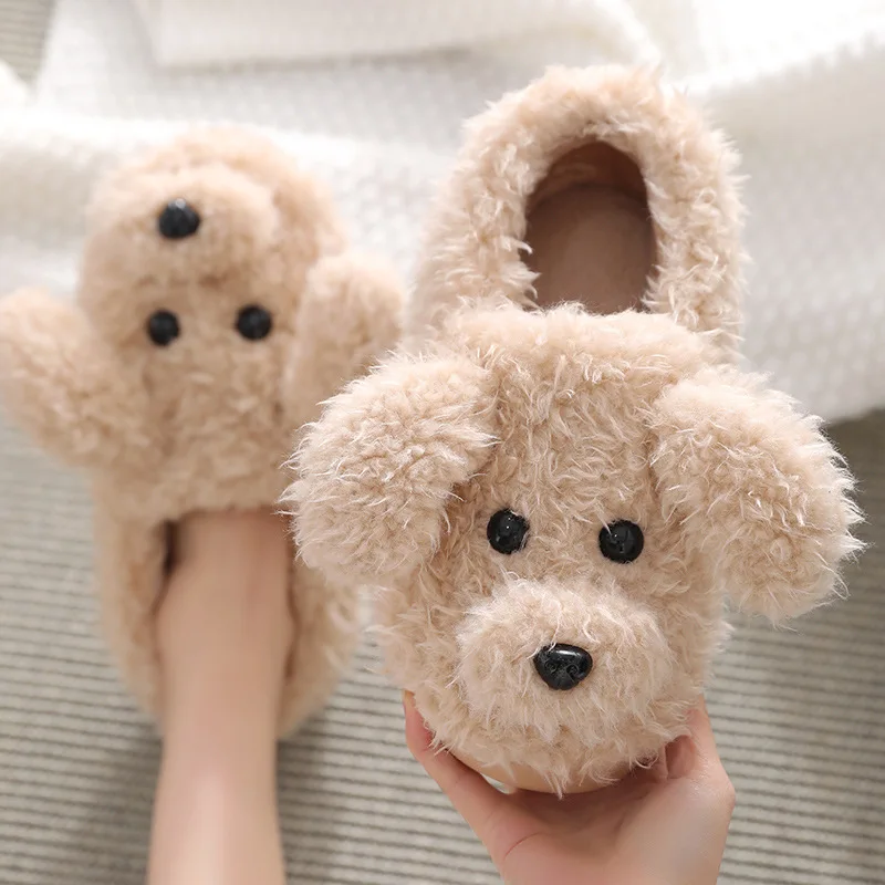 Top Trends: Comwarm Cute Dog Short Plush Slippers For Women 2023 Winter Warm Furry Cotton Shoes Couples Home Indoor Bedroom Cozy Slippers Shoppable Styles