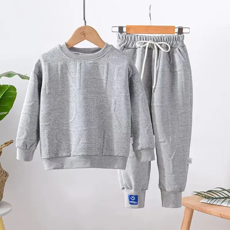 Top Trends: Boy Girls Sweatshirt Spring And Autumn Clothing Junior Kid Fashion Jacquard Letter Long Sleeve Top Sweatpants 2 Pcs Set 3-12Y Shoppable Styles - Image 4