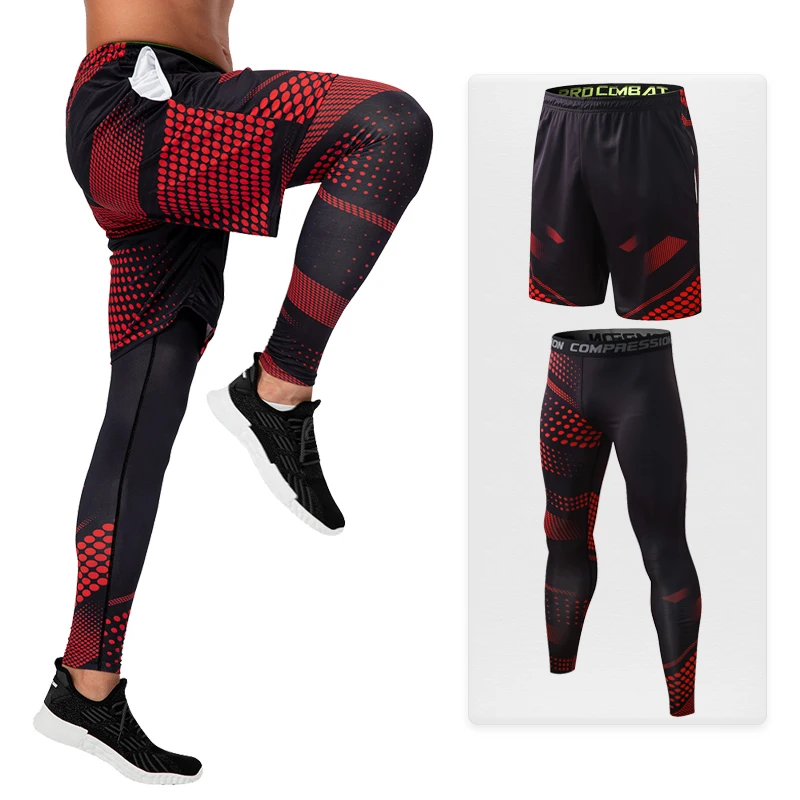 Top Trends: Rashguard Men's Compression Leggings Set Training Shorts Running Quick-drying Pants Suit Stretchy Pockets Sports Tights Men Shoppable Styles