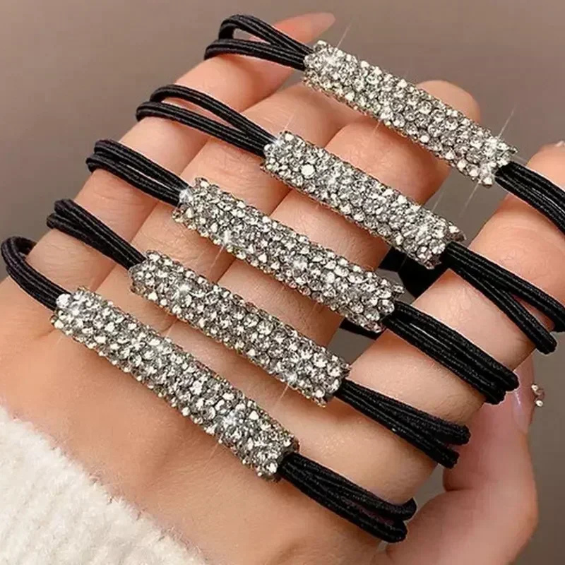 Top Trends: Luxury Full Rhinestone Hair Scrunchie Women High Elastic Crystal Hair Band Rubber Rope Girls Ribbon Bands Hair Accessories Shoppable Styles