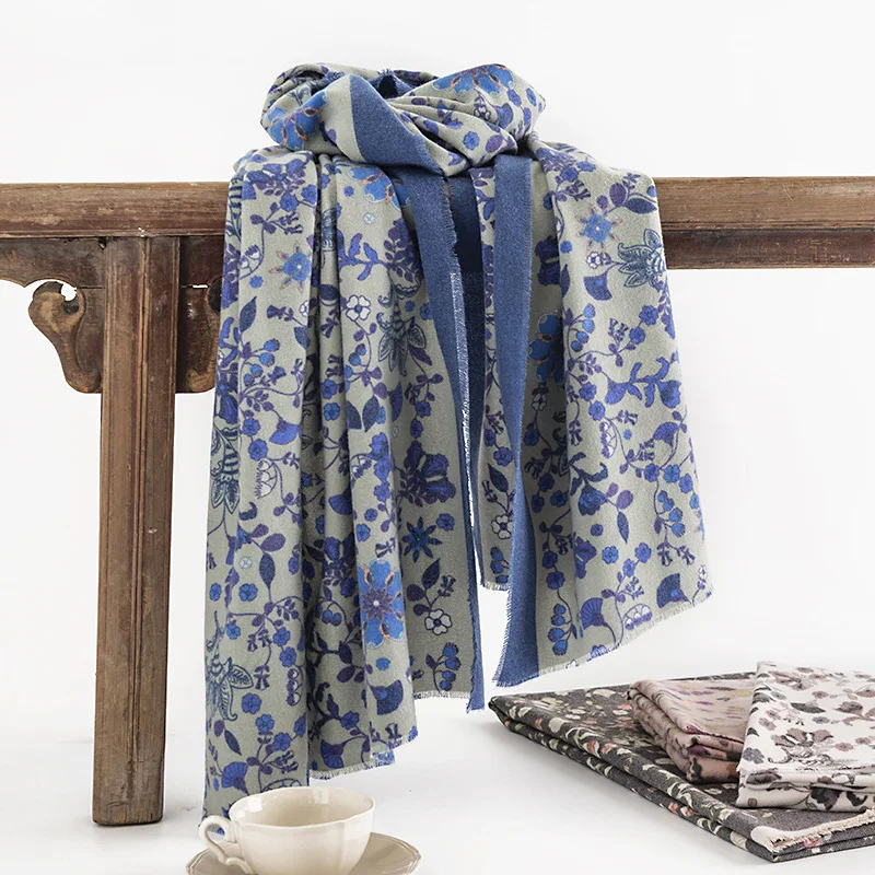 Top Trends: Autumn Winter New Trend Small Fragmented Flower Women's Scarf Elegant Style Printed Imitation Cashmere Warm Shawl Accessories Shoppable Styles