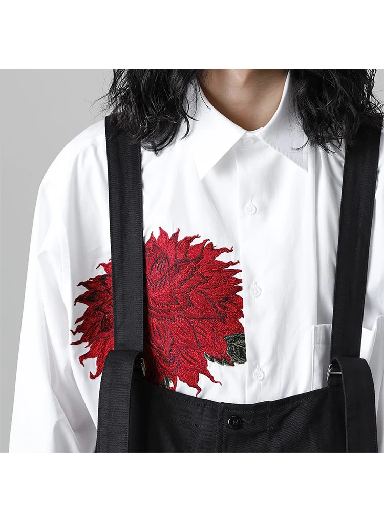 Top Trends: Dark Japan Style Flower Embroidery Original Men's Shirts & Blouses For Women Yohji Homme Unisex Oversize Shirts For Men Clothing Shoppable Styles - Image 6