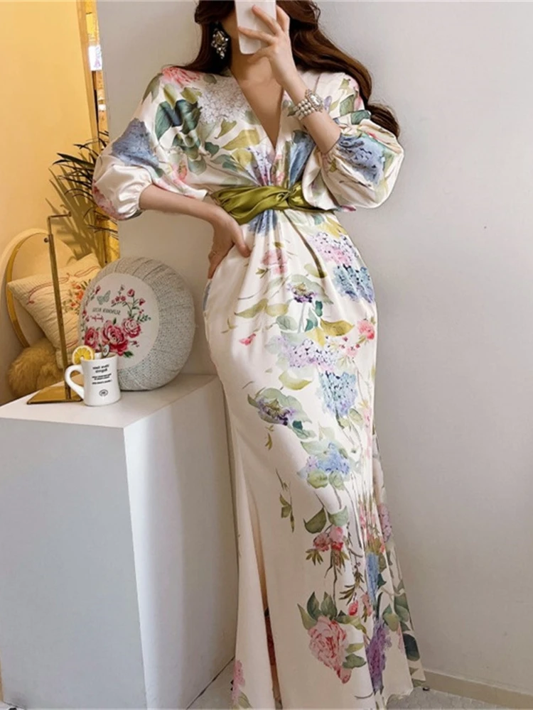 Top Trends: Spring Japan Style Elegant Floral Midi Dress Women Vintage Chic Bodycon Party Birthday Vestidos Female Fashion One Pieces Robe Shoppable Styles