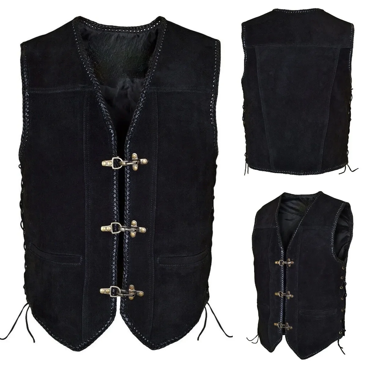 Top Trends: Suede Leather Vest Black Triple Clasp Motorbike Vest Shoppable Styles