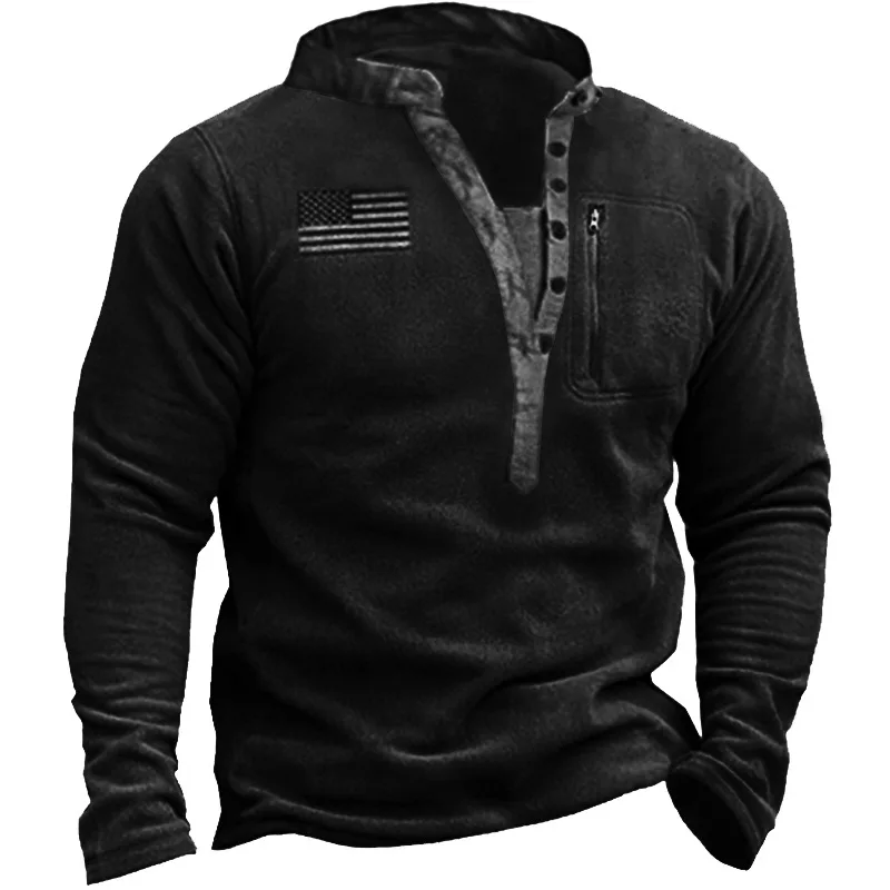 Top Trends: Men's V-neck Outdoor Fleece Warm Henley Neck Tactical Hoodie Shoppable Styles - Image 4