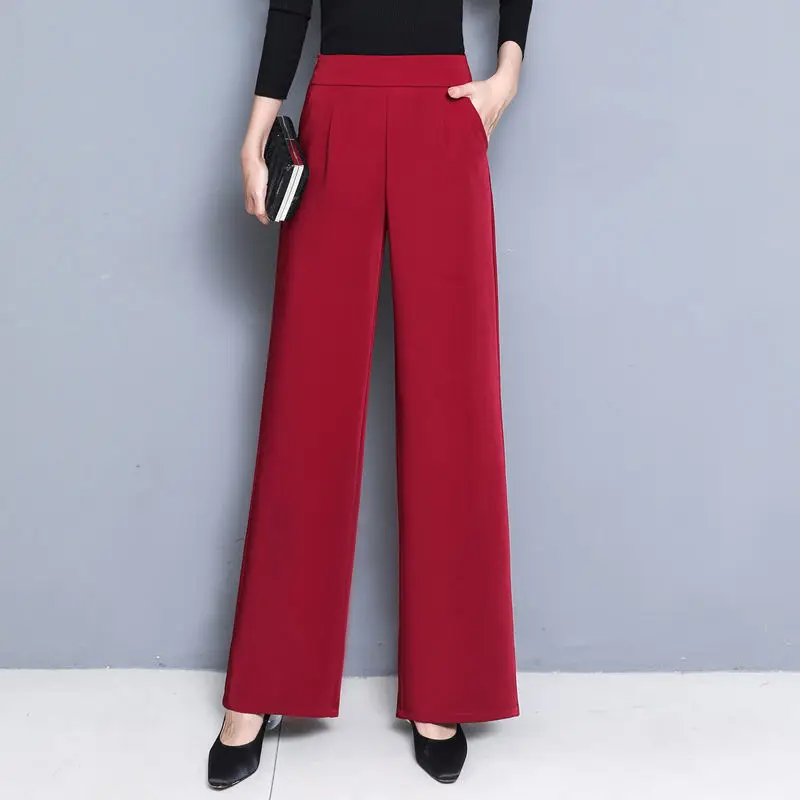 Top Trends: Office Lady All Season New All-match Woman Wide Leg Pants Oversize 6XL High Waist Elastic Solid Korean Fashion Straight Trousers Shoppable Styles