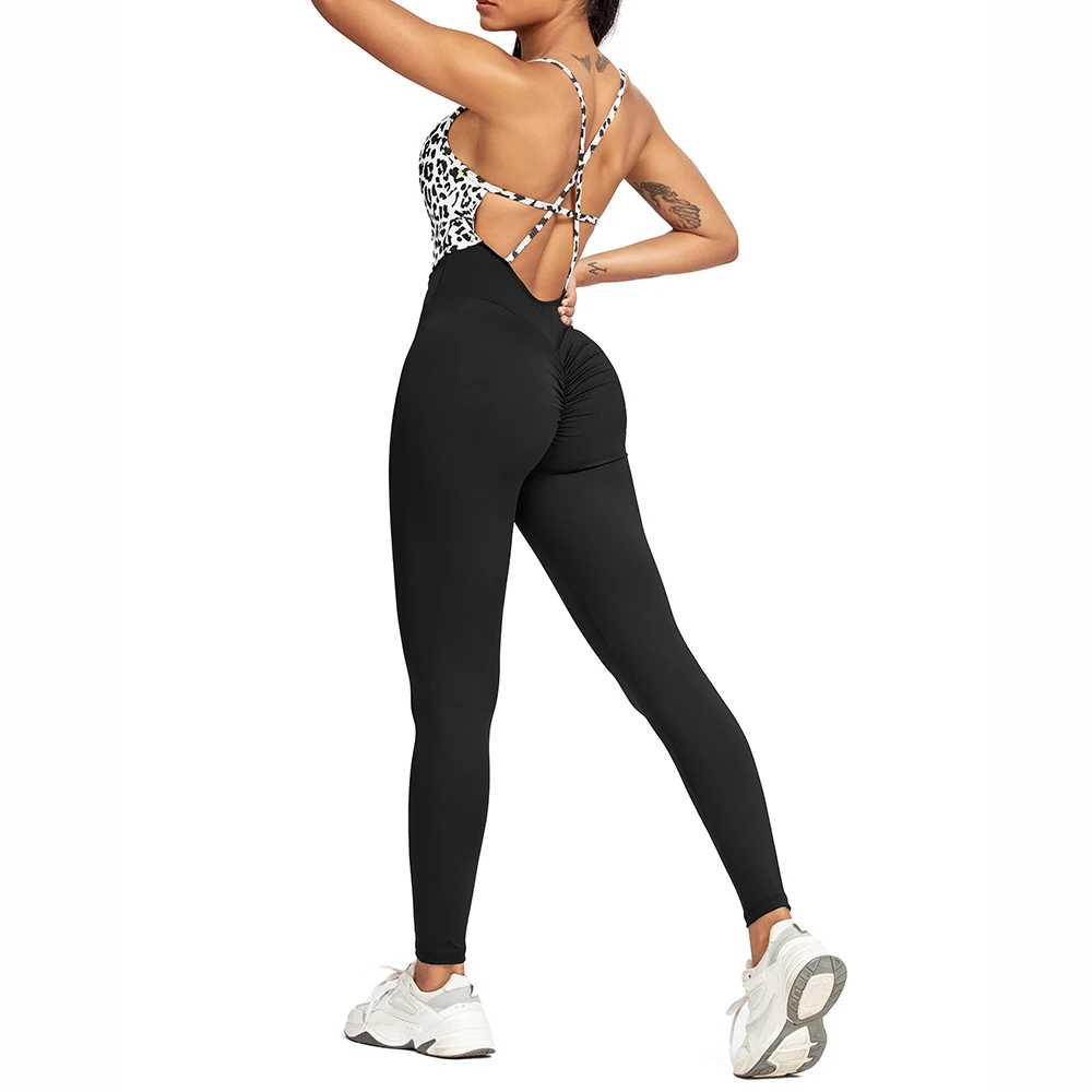 Top Trends: WomenYoga Patchwork Leopard Jumpsuit Newest Catsuit Bodysuit Sleeveless Gym Bodycon Romper Sportswear Fitness Workout Yoga Suit Shoppable Styles - Image 3