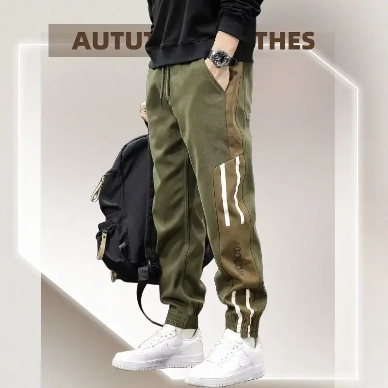 Top Trends: Autumn Winter Oversized Loose Casual Patchwork Straight Pants Male Elastic Waist Fashion All-match Sweatpants Homme Trousers Shoppable Styles