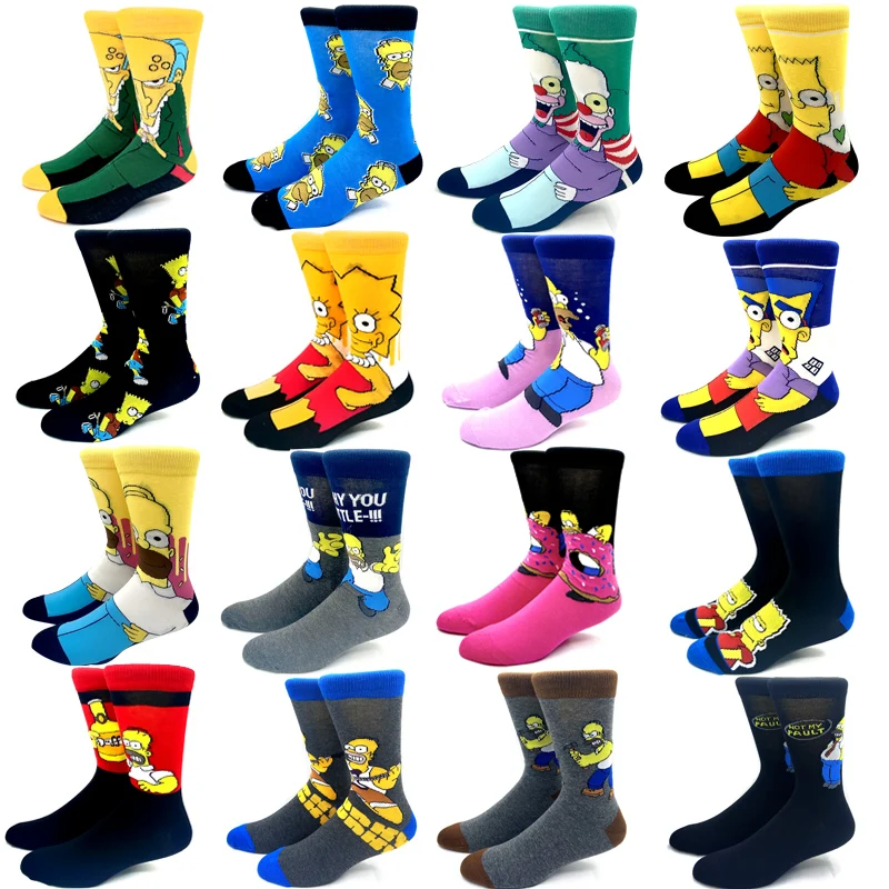 Top Trends: 1 Pair Harajuku The Simpsons Autumn Women Men Socks Cartoon Personality Skateboard Socks Anime Middle Tube Cotton Unisex Socks Shoppable Styles