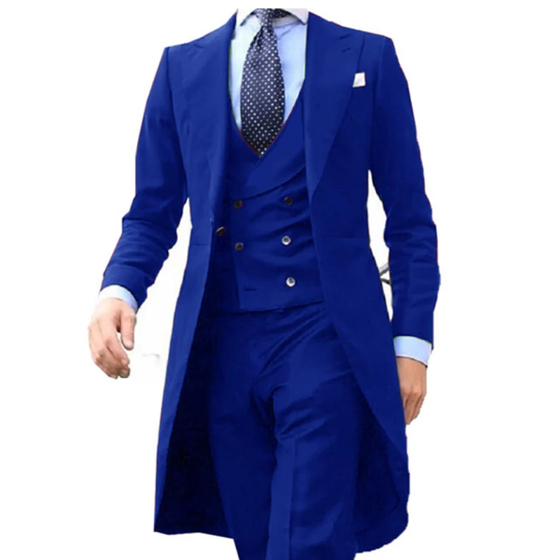 Top Trends: 2023 New Arrivel Royal Blue Long Coat Designs Men Suits Set Men Clothing Groom Tuxedos Prom Blazer Custom 3PCS (Top+ Vest+ Pants) Shoppable Styles