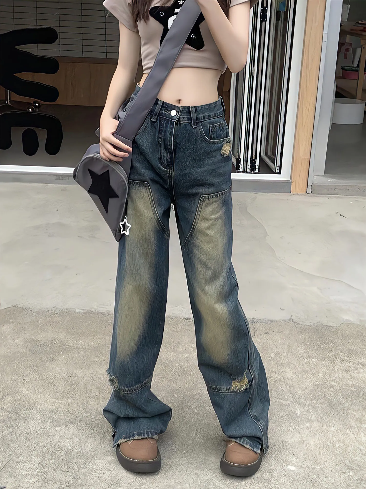 Top Trends: LEDP Y2k Clothing Pants Wash Blue High Waist Women Jeans Fashion Straight Wide Leg Trousers 90s Vintage Baggy Denim Oversize Shoppable Styles