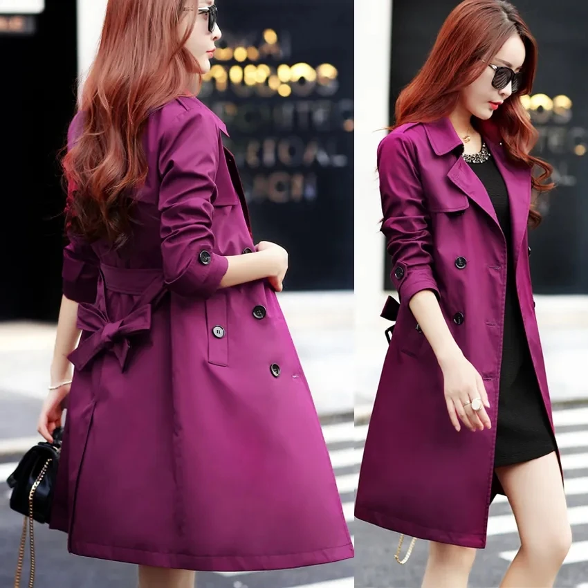 Top Trends: Purple Windbreaker Women&#039;s Mid-Length Trench Coat 2023 Spring New Korean Slim Waist British Casual Autumn Coat With Belt Outwear Shoppable Styles