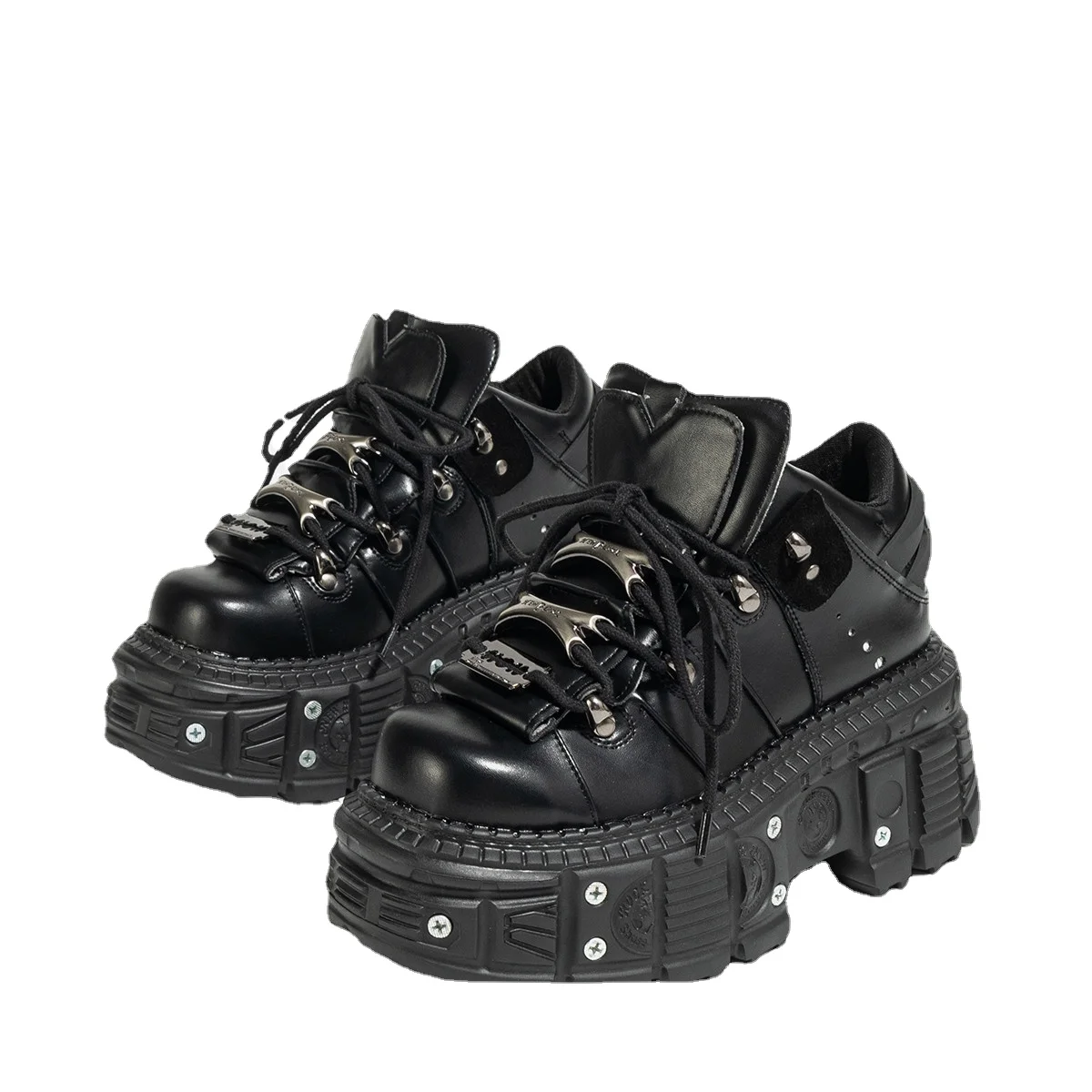 Top Trends: Gothic Dark Platform Thick Bottom Punk Metal Height-Increasing Leather Women&#039;s Small Rock Lace-up Rivet Shoes Shoppable Styles