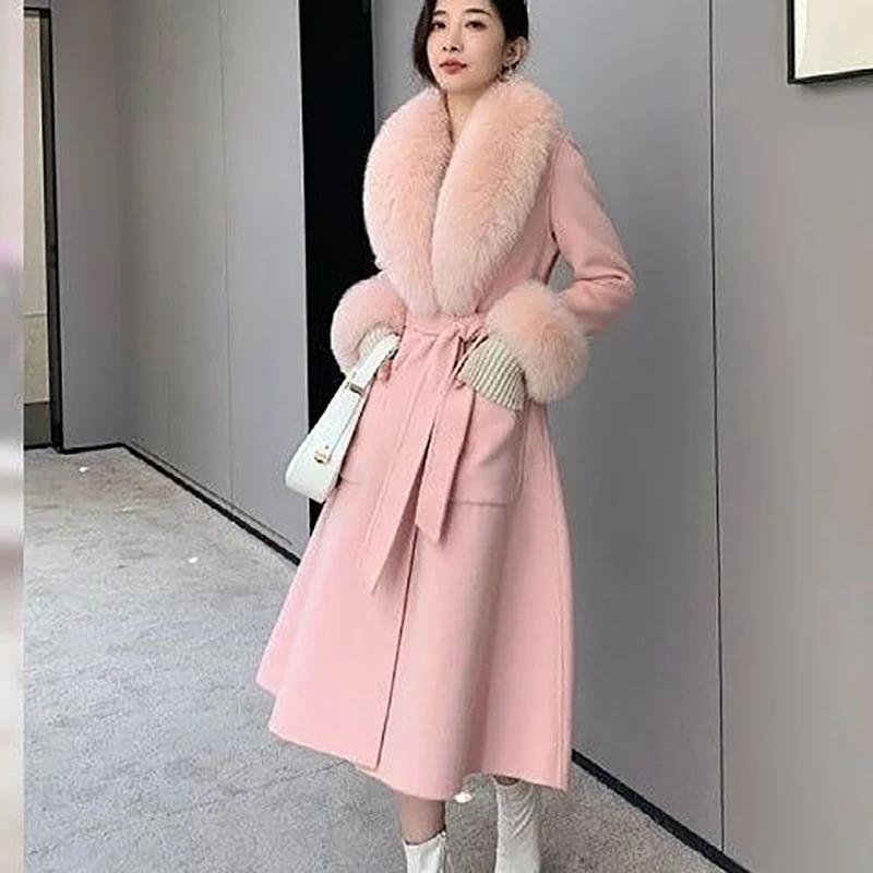 Top Trends: 2023 Autumn Winter Women's New Fashion Solid Color Slim Fit Korean Version Loose And Comfortable Mid Length Plush Neck Wool Coat Shoppable Styles