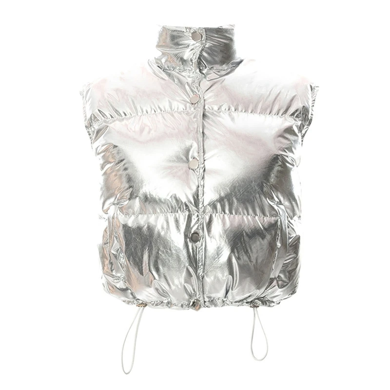 Top Trends: Silver Puffer Padded Coat Vest Women Zipper High Streetwear Short Winter Sleeveless Short For JACKET Autumn Harajuku Top Shoppable Styles