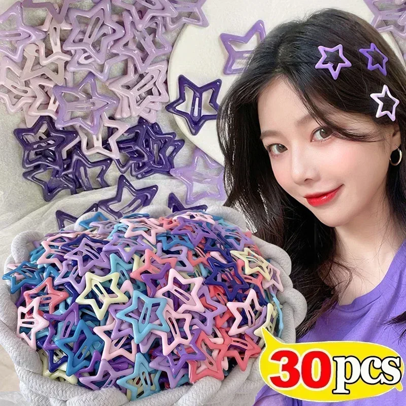 Top Trends: 3 / 30Pcs Y2K Bobby Pin Girl Colorful Stars Barrettes Metal Snap Clips Kid Korean BB Hairpins Crab Stick Headwear Hair Accessories Shoppable Styles