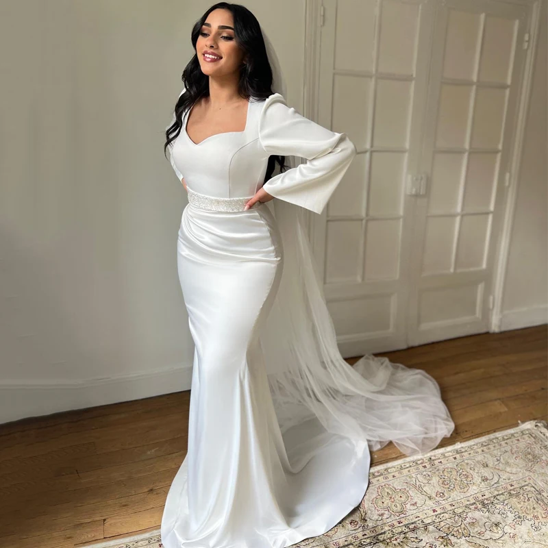 Top Trends: Eightree Eegant White Mermaid Wedding Dresses Long Sleeve Beadings Bride Dress Boho Beach Wedding Evening Prom Gowns Custom Size Shoppable Styles