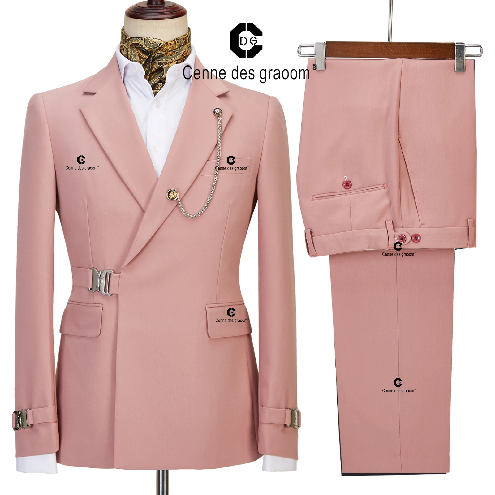 Top Trends: Cenne Des Graoom 2022 New Coat Design Dapper Style Metal Side Release Buckle Pink Men Suits 2 Pieces Set Dinner Wedding Party Shoppable Styles