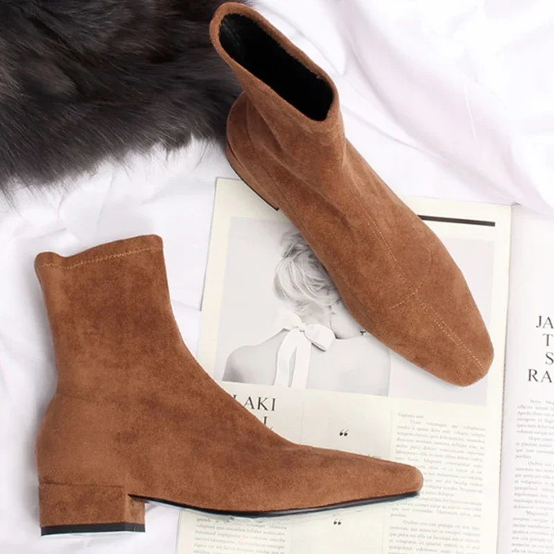 Top Trends: 2024 New Spring Shoes Women Boots Plus Size Stretch Boots Casual Flock European And American Boots Women Pigskin Lining Insole Shoppable Styles