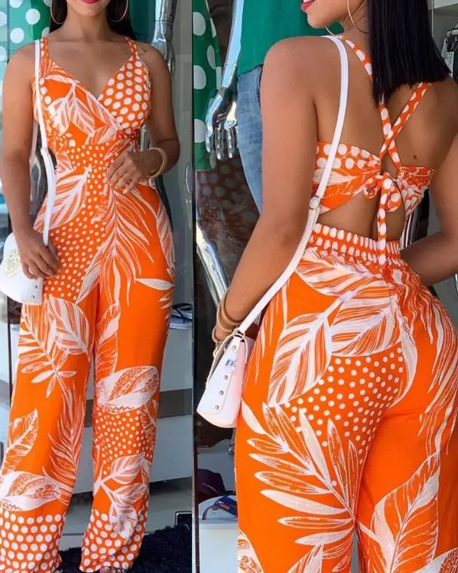 Top Trends: 2023 Woman Long Jumpsuits Elegant Sexy Tropical Print New Fashion Spaghetti Strap Jumpsuit Casual Female Clothing Outfits Summer Shoppable Styles