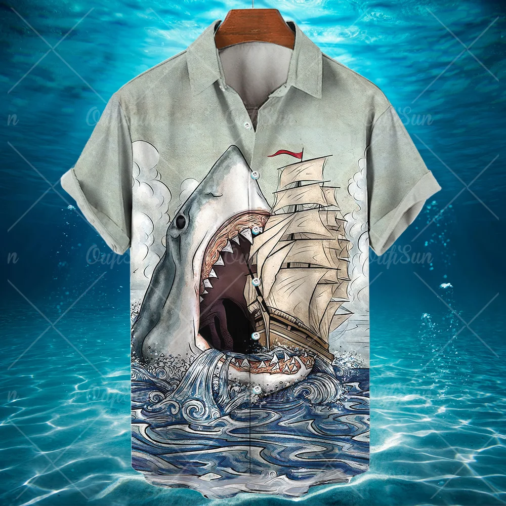 Top Trends: Animal Hawaiian Shirts For Men 3d Shark Graphic Shirts Casual Oversized Short Sleeve Tops Daily Summer Male Clothe Shoppable Styles - Image 5