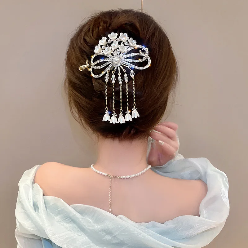 Top Trends: New Retro Bell Orchid Flower Hair Clip Women Bowknot Tassel Hair Claw Girls Elegant Crystal Ponytail Buckle Hair Accessories Shoppable Styles - Image 4