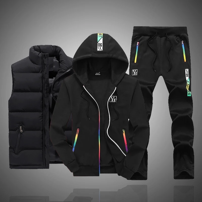 Top Trends: 2023 Designer Clothes Wholesale Sweatsuits New Winter Men Sets 3 Pieces Set Vest Hoodie Sweatpant Warm Casual Mens Tracksuits Shoppable Styles