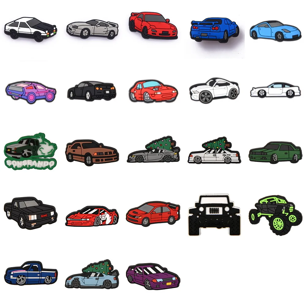 Top Trends: 1pcs Mini Car Charms For Croc Track JDM Racing PVC Shoe Charms Fit Clog Sandals Decoration Accessories Birthday Party Gift Shoppable Styles