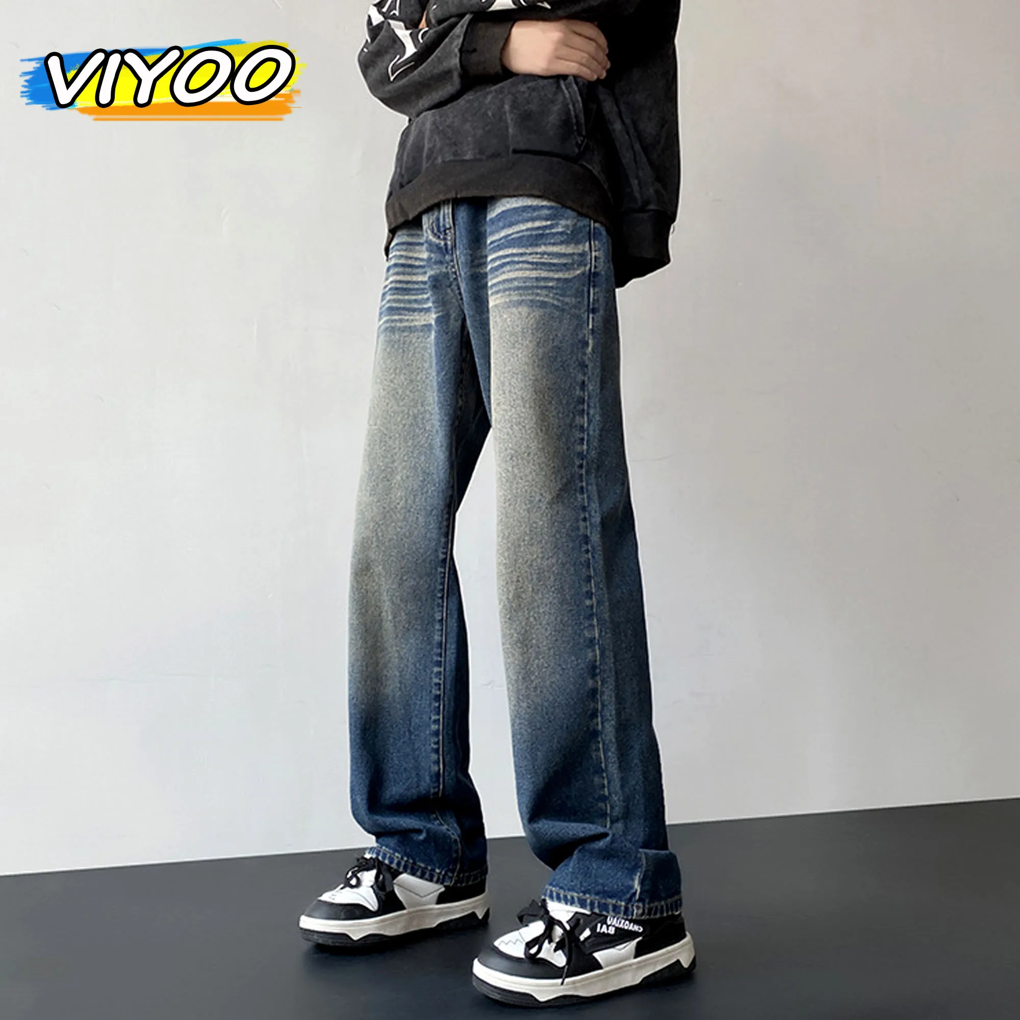 Top Trends: Men's Y2K Retro 88% Cotton Wash Blue Vintage Baggy Jeans Straight Trousers Korean Autumn New Harajuku Loost Casual Pants Women Shoppable Styles