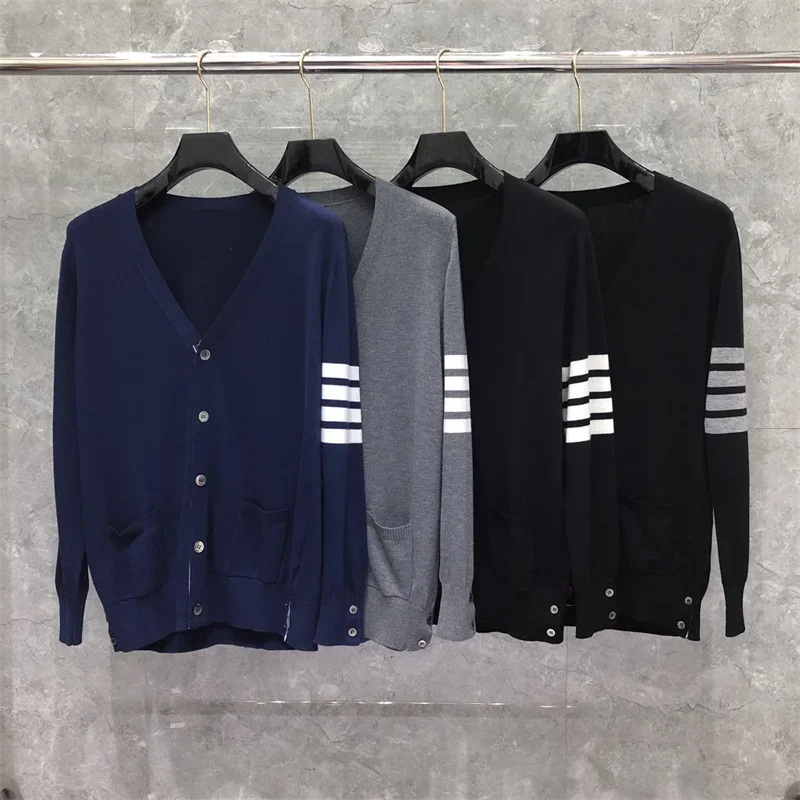 Top Trends: TB Spring And Autumn Men&#039;s And Women&#039;s Wool Sweater Slim V-neck Cardigan Striped Cotton Wool Casual High Quality Sweater Coat Shoppable Styles